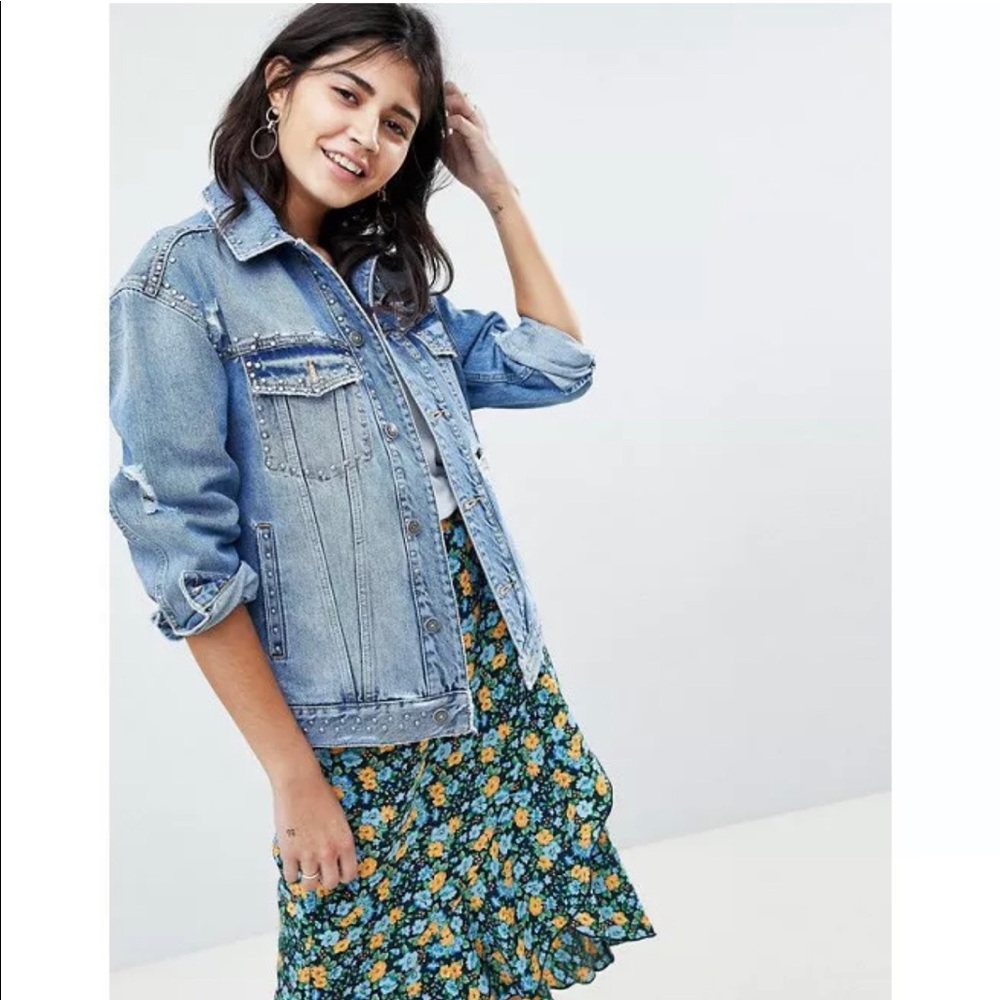 Free People Studded Trucker Jean Jacket NWT